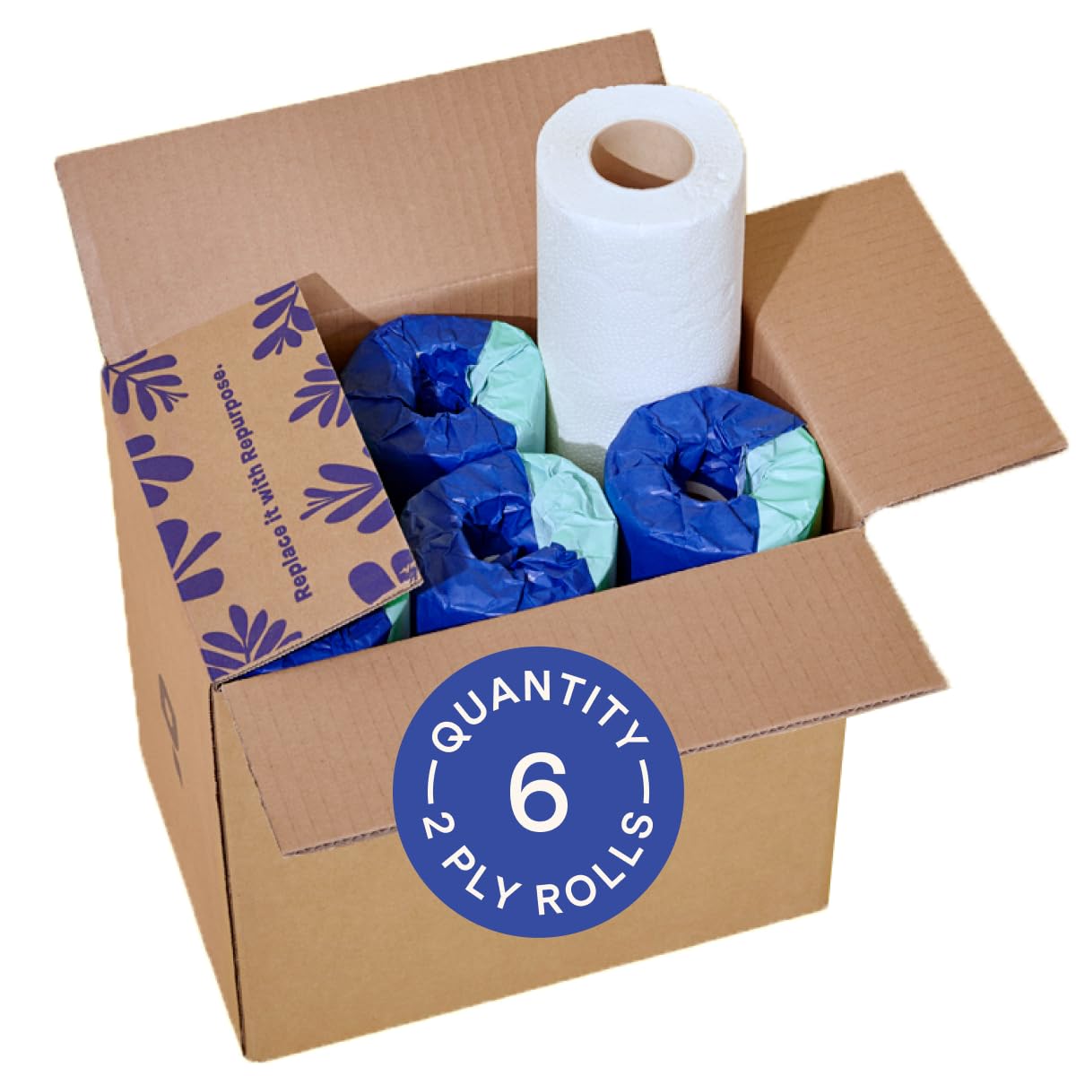 Tree Free Paper Towels for Kitchen and Bathroom, Eco Friendly and Plastic Free, FSC Certified, 6 Rolls, 75 Sheets per Ro
